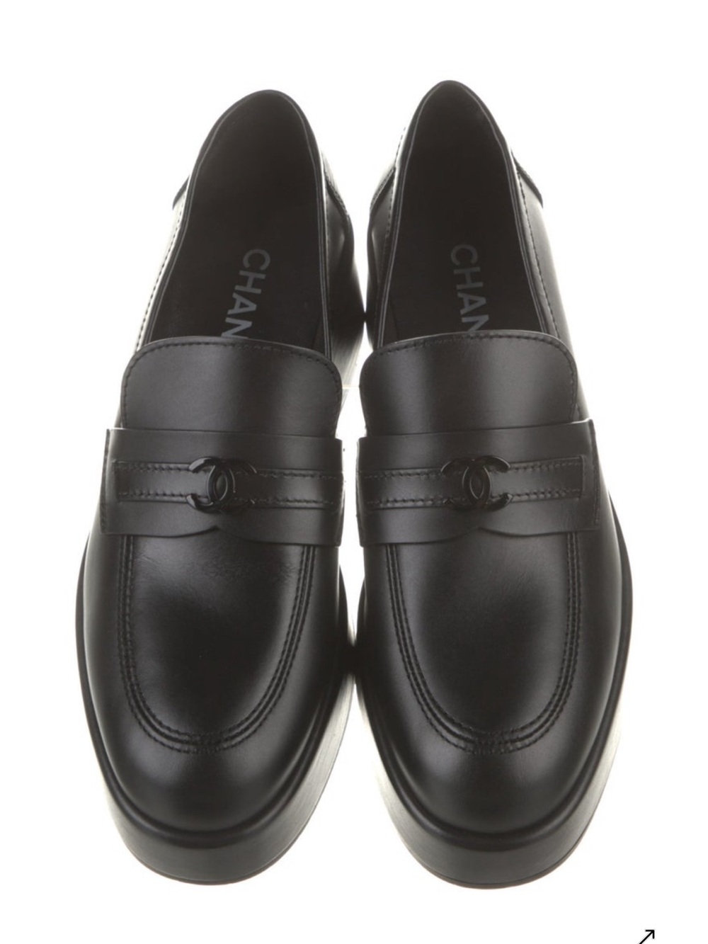 CHANEL Black Leather CC Logo Platform Loafers